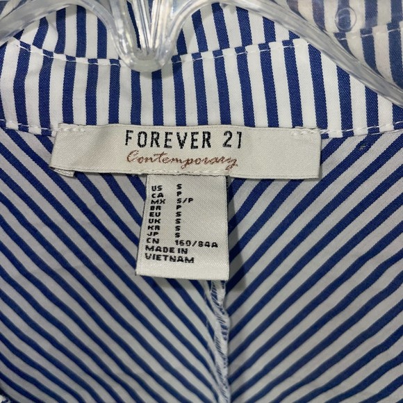 Forever 21 Contemporary Blue/White Striped Collared Shirt Size S - Picture 3 of 3